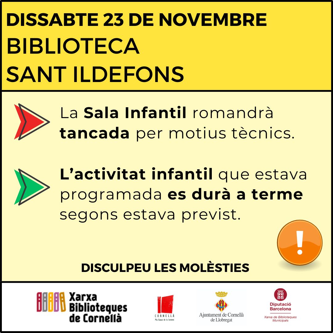 Sala infantil tancada dissabte 23 a la Biblioteca Sant Ildefons